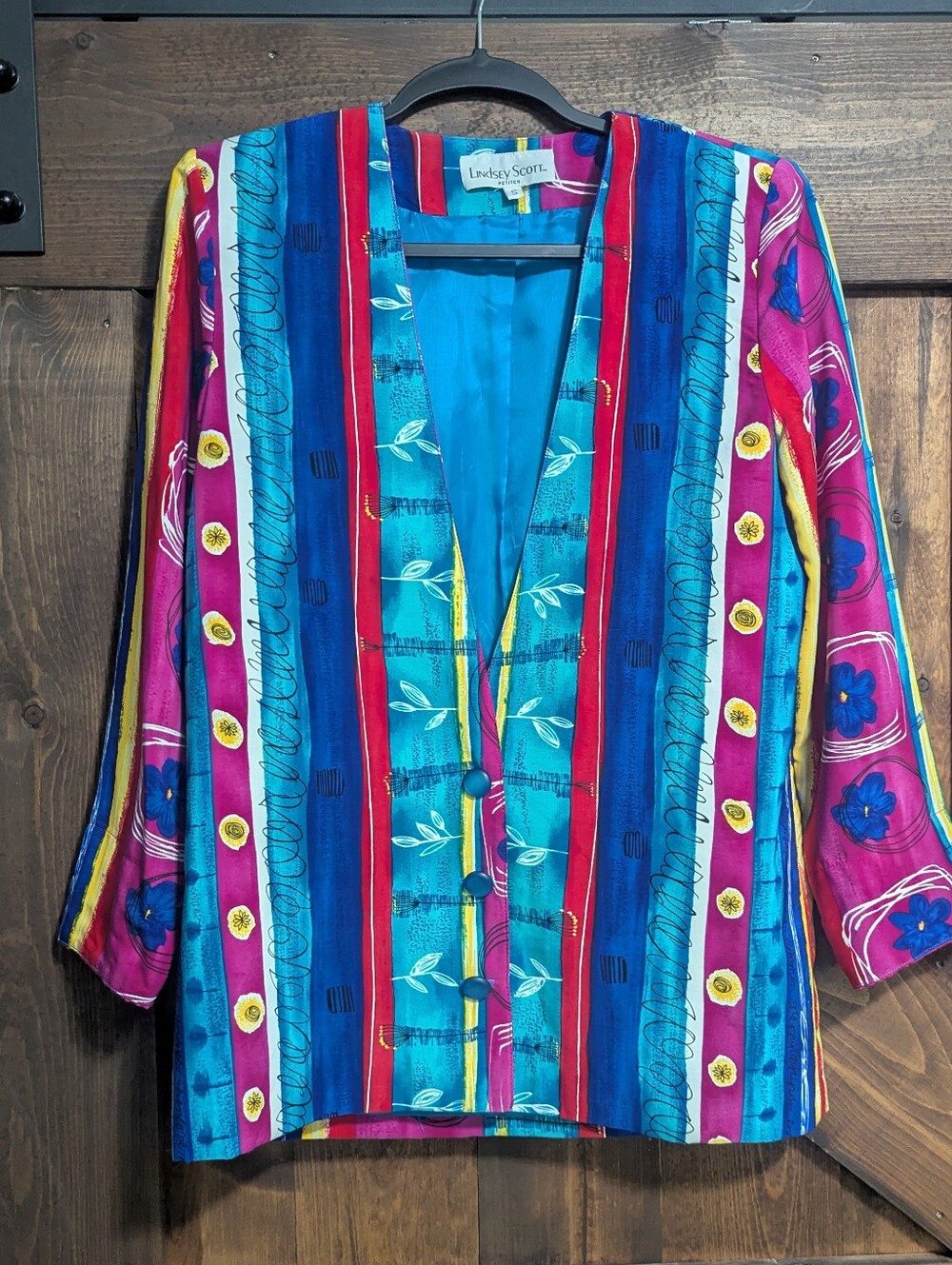 Vintage Lindsey Scott Petites Colorful Abstract Art to Wear Blazer Size Small